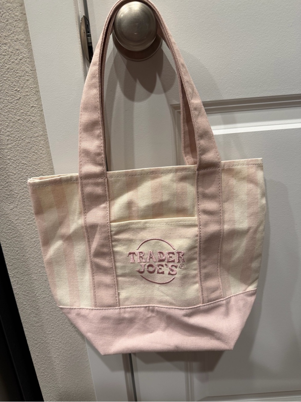 Trader Joe's Pink Stripe Canvas Tote Bag